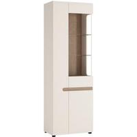 Chelsea White Gloss Glazed Display Unit with Truffle Oak Trim - Tall Narrow Left Hand Door