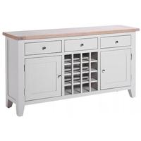 chalked oak and light grey wine table 2 door 3 drawer