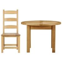 Charltons Bretagne Oak Dining Set - Round Butterfly Extending with 4 Solid Seat Chairs