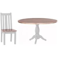 Chalked Oak and Light Grey Dining Set - Round Pedestal with 4 Vertical Slats Chairs