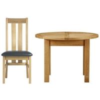 Charltons Bretagne Oak Dining Set - Round Butterfly Extending with 4 Cambridge Padded Chairs