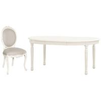 Chateau Carved Dining Set - Round with 4 Linen Upholstered Ribbon Chairs