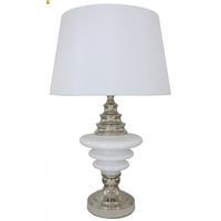 Chrome Pure White Pearl Glass Orbit Table Lamp with Pure White Linen Shade
