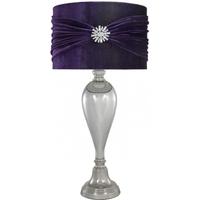 Chrome Glass Classical Table Lamp with Purple Velvet and Crystal Shade