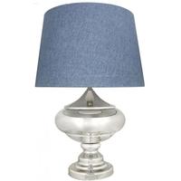 chrome silver glass statement table lamp with19inch stonewash blue sha ...