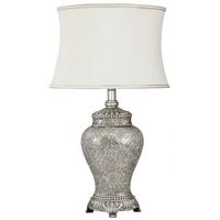 Champagne Sparkle Mosaic Antique Silver Regency Statement Lamp with Ivory Trimmed Shade