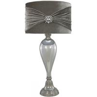 Chrome Glass Classical Table Lamp with Grey Velvet and Crystal Shade