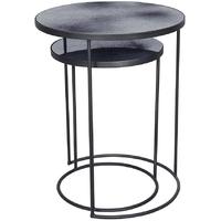 Charcoal Heavy Aged Mirror Round Nesting Side Table Set