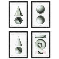 Charcoal Wooden Frame Prints Spherical Projection (Set of 4)