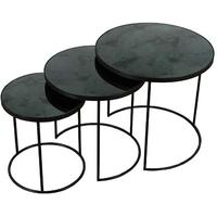 Charcoal Heavy Aged Mirror Round Nesting Side Table (Set of 3)