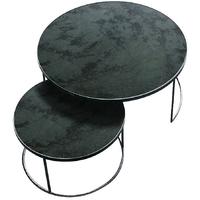 Charcoal Heavy Aged Mirror Round Nesting Coffee Table Set