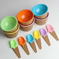 Children\'s Plastic Ice Cream Bowls Spoons Set Durable ICE Cream CUP (Random Color)