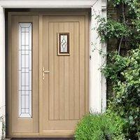 Chancery Onyx External Oak Door and Frame with One Side Screen - Bevelled style Tri Glazed