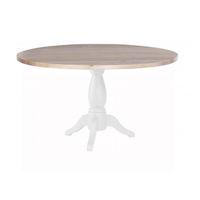 Chalked Oak Round Pedestal Table with Large Base Pure White