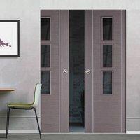 Chocolate Grey Alcaraz Syntesis Double Pocket Door - Prefinished with Clear Safety Glass