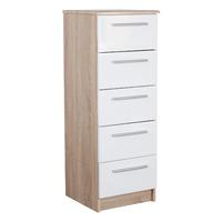 Chester 5 Drawer Tallboy in Oak and White