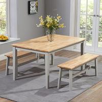 Chichester Dining Set with 2 Large Benches Oak and Grey