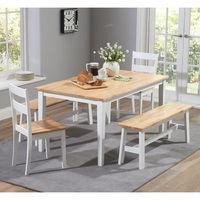 Chichester Dining Set with 2 Chairs and 2 Large Benches Oak and White
