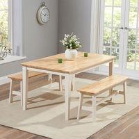 Chichester Dining Set with 2 Large Benches Oak and Cream