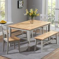 Chichester Dining Set with 2 Chairs and 2 Large Benches Oak and Grey