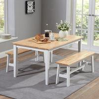 Chichester Dining Set with 2 Large Benches Oak and White