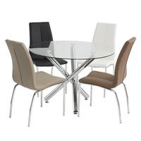 Charles Modern Round Glass Dining Set With 4 Chairs