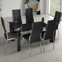 Charrell Clear Glass Top Dining Table With 6 Black Chairs