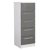 Chester 5 Drawer Tallboy in White and Grey