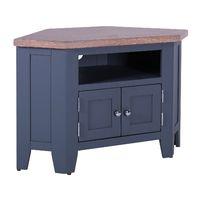 Chalked Oak 90 Degree Corner TV Unit with 2 Doors and 2 Shelves Dark Grey