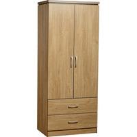 charles oak veneer with walnut trim 2 door 2 drawer wardrobe