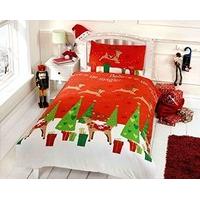 Christmas Reindeer Kids Xmas Presents Junior Quilt Duvet Cover and Pillowcase Toddlers Bedding Bed Set, Multi-Colour