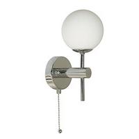 Chrome IP44 Bathroom Globe 1 Light Wall Light with Opal Glass Shade