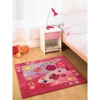 Children Kiddy Girls Summertime Butterfly Happy Pink Red Coloured Rug in 2\'7\'\' x 2\'7\'\' (90 cm x 90 cm) Carpet