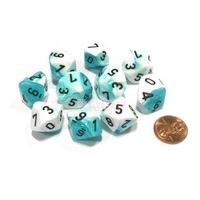 Chessex Dice Sets: Gemini Teal & White with Black - Ten Sided Die d10 Set (10)