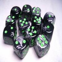 chessex dice d6 sets gemini black grey gray with green 16mm six sided  ...