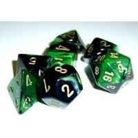 Chessex Dice Sets: Gemini Black & Green with Gold - Ten Sided Die d10 Set (10)