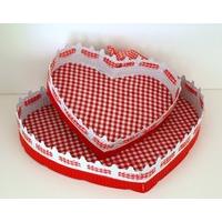 Christmas Tree Decorations - Red & White Heart Shaped Metal Sweet Trays. Set of 2.