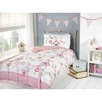 Childrens Girls Birdhouses Pink Duvet Cover Bedding Set, Multi, Double Size - Bedroom Bed Linen