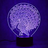 christmas peacock touch dimming 3d led night light 7colorful decoratio ...