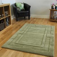 Cheap Plain Green Non Shed Carved Border Wool Rug Elements 75x150cm