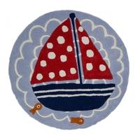 Children\'s Blue & Red Ship Bedroom Rug - Kiddy Play 90x90