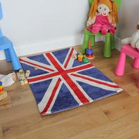 childrens non shed blue soft union jack flag rug 70x100cm