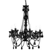 Chandelier 6 Arm Black Frame Black Glass Droplets