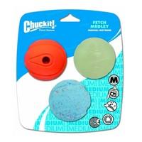 Chuckit 3 Pack Dog Assorted Balls Glow in the Dark, Bounce and Whistle Fetch Toy Medley - Medium