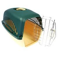 Charles Bentley Pets Carry Case Green/Yellow Plastic Handle Metal Wire Dog Cat H33Xw47Xd33Cm Ventilation Pet Transport Portable Carrier