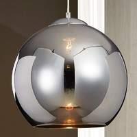 Chrome-coloured Esfera hanging light w.glass shade