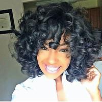 Cheap Middle Long Curly Synthetic Black Wigs For Black Women Ombre Color Synthetic Wig Heat Friendly