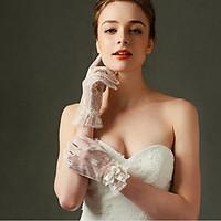 Champagne Wrist Length Fingertips Glove Lace Bridal Gloves with Bow