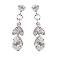 charming white platinum plated with oval shape cubic zirconia earrings