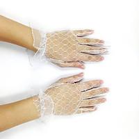 Cheap Plain White Full Lace Pearl Bridal Gloves Wrist Wedding Accessories for Summer Wedding with DIY Pearls and Rhinestones